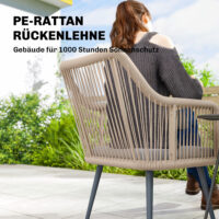 Gartenstuhl 2er Set wetterfest mit Armlehne und Sitzkissen hellgrau