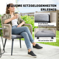 Gartenstuhl 2er Set wetterfest mit Armlehne und Sitzkissen hellgrau