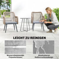 Gartenstuhl 2er Set wetterfest mit Armlehne und Sitzkissen hellgrau