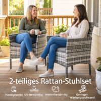 Gartenstuhl 2er Set Polyrattan mit Kissen grau