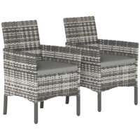 Gartenstuhl 2er Set Polyrattan mit Kissen grau