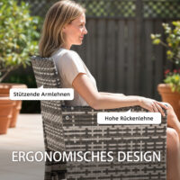Gartenstuhl 2er Set Polyrattan mit Kissen grau