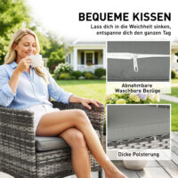 Gartenstuhl 2er Set Polyrattan mit Kissen grau