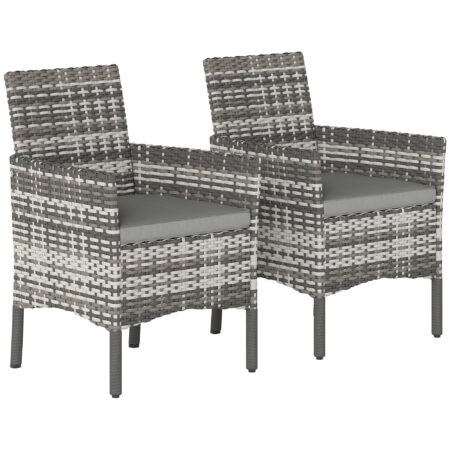 Gartenstuhl 2er Set Polyrattan mit Kissen grau