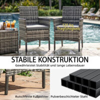 Gartenstuhl 2er Set Polyrattan mit Kissen grau