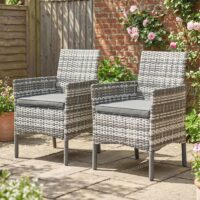 Gartenstuhl 2er Set Polyrattan mit Kissen grau