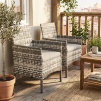 Gartenstuhl 2er Set Polyrattan mit Kissen grau