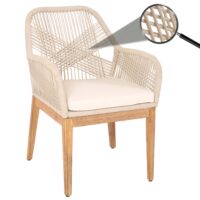 Gartenstuhl Outdoor wetterfest Seilgeflecht Akazie beige Kissen creme-weiss