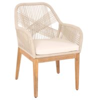 Gartenstuhl Outdoor wetterfest Seilgeflecht Akazie beige Kissen creme-weiss