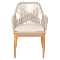 Gartenstuhl Outdoor wetterfest Seilgeflecht Akazie beige Kissen creme-weiss