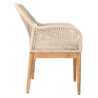 Gartenstuhl Outdoor wetterfest Seilgeflecht Akazie beige Kissen creme-weiss