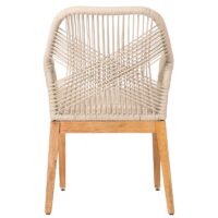 Gartenstuhl Outdoor wetterfest Seilgeflecht Akazie beige Kissen creme-weiss