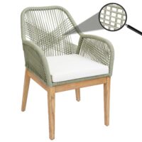 Gartenstuhl Outdoor wetterfest Seilgeflecht Akazie grün Kissen creme