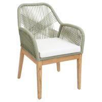 Gartenstuhl Outdoor wetterfest Seilgeflecht Akazie grün Kissen creme