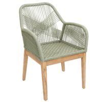 Gartenstuhl Outdoor wetterfest Seilgeflecht Akazie grün Kissen creme