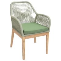 Gartenstuhl Outdoor wetterfest Seilgeflecht Akazie grün Kissen grün