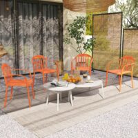 Gartenstuhl Set wetterfest stapelbar mit Armlehne Kunststoff