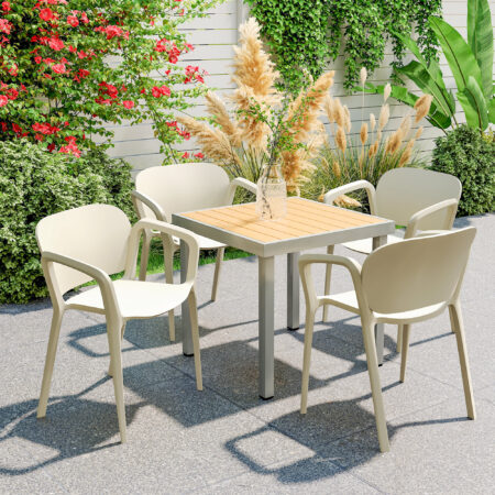 Gartenstuhl Set wetterfest stapelbar mit Armlehne 4 Stück Kunststoff