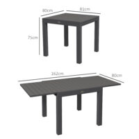 Gartentisch wetterfest für Garten und Terrasse 162x80x75cm grau