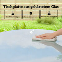 Gartentisch mit verstellbaren Füssen für 4 Personen Stahl Rattan grau