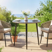 Gartentisch mit verstellbaren Füssen für 4 Personen Stahl Rattan grau