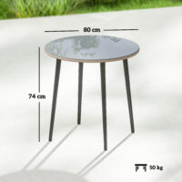 Gartentisch mit verstellbaren Füssen für 4 Personen Stahl Rattan grau