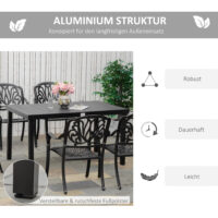 Gartentisch Esstisch wetterfest für 6 Personen Aluminium schwarz