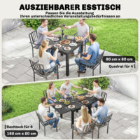 Gartentisch ausziehbar rechteckig für 4 bis 6 Personen Aluminium