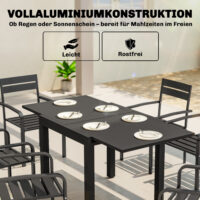 Gartentisch ausziehbar rechteckig für 4 bis 6 Personen Aluminium