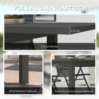 Gartentisch ausziehbar wetterfest für Balkon Terrasse Aluminium grau