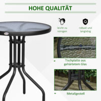 Gartentisch Balkontisch Bistrotisch rund mit Glas 60cm Metall