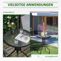 Gartentisch Balkontisch Bistrotisch rund mit Glas 60cm Metall