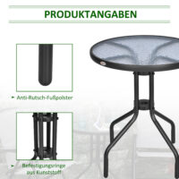 Gartentisch Balkontisch Bistrotisch rund mit Glas 60cm Metall