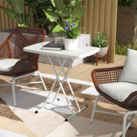 Gartentisch Bistrotisch tragbar Outdoor für Garten Terrasse weiss