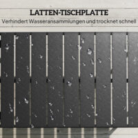 Gartentisch rechteckig wetterfest mit Lamellentischplatte Metall