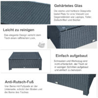 Gartentisch Beistelltisch Polyrattan für Garten und Balkon schwarz