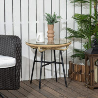 Gartentisch Rattan Boho Stil wetterfest mit Glasplatte beige