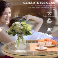 Gartentisch Rattan Boho Stil wetterfest mit Glasplatte beige