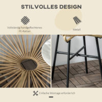 Gartentisch Rattan Boho Stil wetterfest mit Glasplatte beige