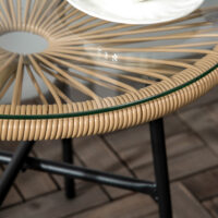 Gartentisch Rattan Boho Stil wetterfest mit Glasplatte beige