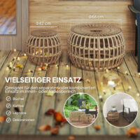 Gartentisch rund 2er Set Polyrattan wetterfest mit Glasplatte braun