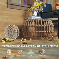 Gartentisch rund 2er Set Polyrattan wetterfest mit Glasplatte braun