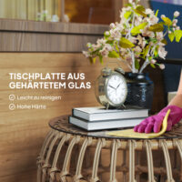 Gartentisch rund 2er Set Polyrattan wetterfest mit Glasplatte braun
