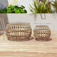 Gartentisch rund 2er Set Polyrattan wetterfest mit Glasplatte braun