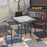 Gartentisch rund für Balkon Glas Metall schwarz