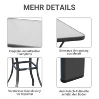 Gartentisch rund für Balkon Glas Metall schwarz