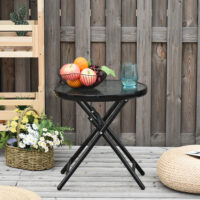 Gartentisch rund klappbar mit Glasplatte für Balkon schwarz