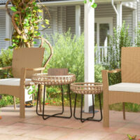 Gartentisch rund 2er Set Polyrattan wetterfest braun