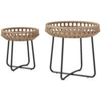 Gartentisch rund 2er Set Polyrattan wetterfest braun