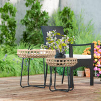 Gartentisch rund 2er Set Polyrattan wetterfest braun